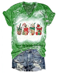 Women Merry Christmas Coffee Snowman Print T-Shirt