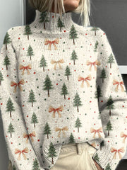 Lovely Christmas Tree Art Print Knit Turtleneck Pullover Sweater