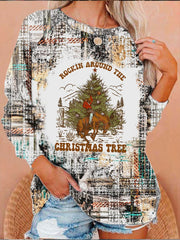 Western and Christmas Combine "ROCKIN AROUND THE CHRISTMAS TREE" Print Sweatshirt