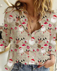 Christmas Gnome Print Loose Shirt