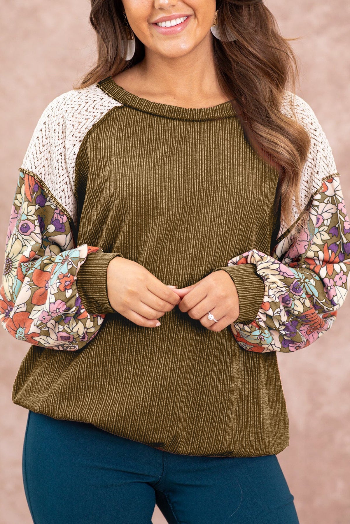 Floral Puff Sleeve Textured Blouse