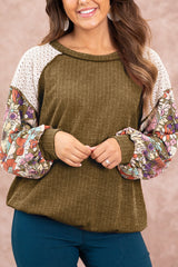 Floral Puff Sleeve Textured Blouse