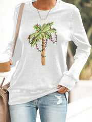 Retro Palm Tree Christmas Printed Sweatshirt