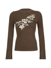 Vintage Flower Print Trumpet Sleeve Long Sleeve Tee