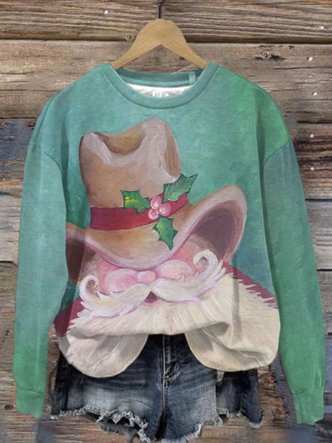 Vintage Santa Print Crew Neck Sweatshirt