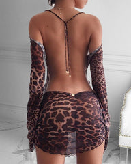 Cheetah Print Backless Bodycon Dress