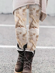 Women's Beige Winter Snow Christmas Gnomes Print Leggings