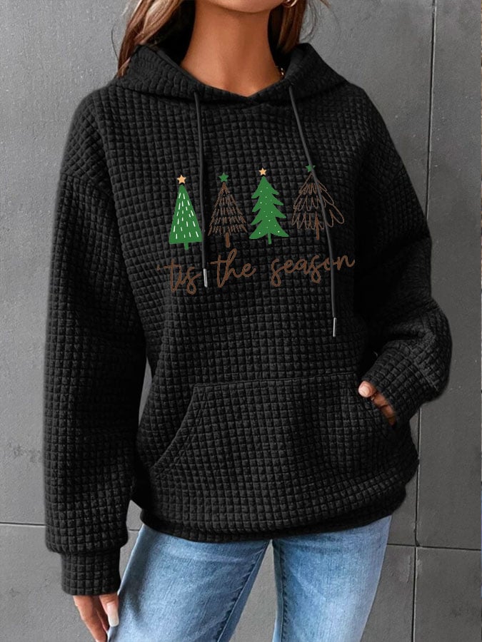 Christmas Tree 'Tis The Season' Print Waffle Hoodie