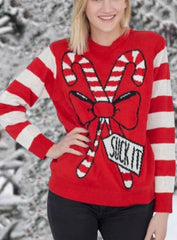 Suck It Candy Cane Funny Christmas Sweater Ugly Christmas Sweater