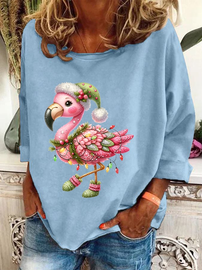 Christmas Loose Flamingo Printed Top