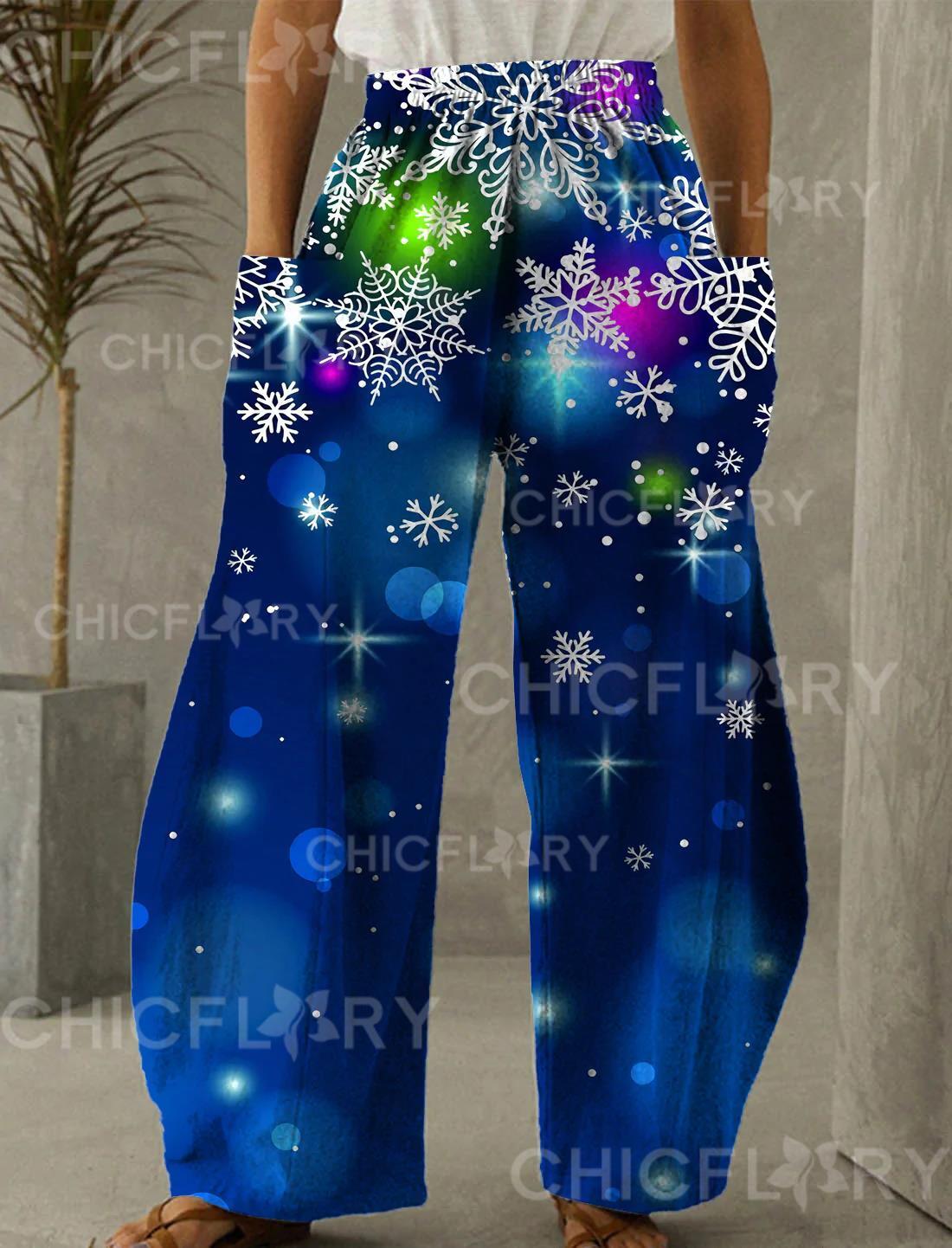 Christmas Fancy Blue Print Casual Pants
