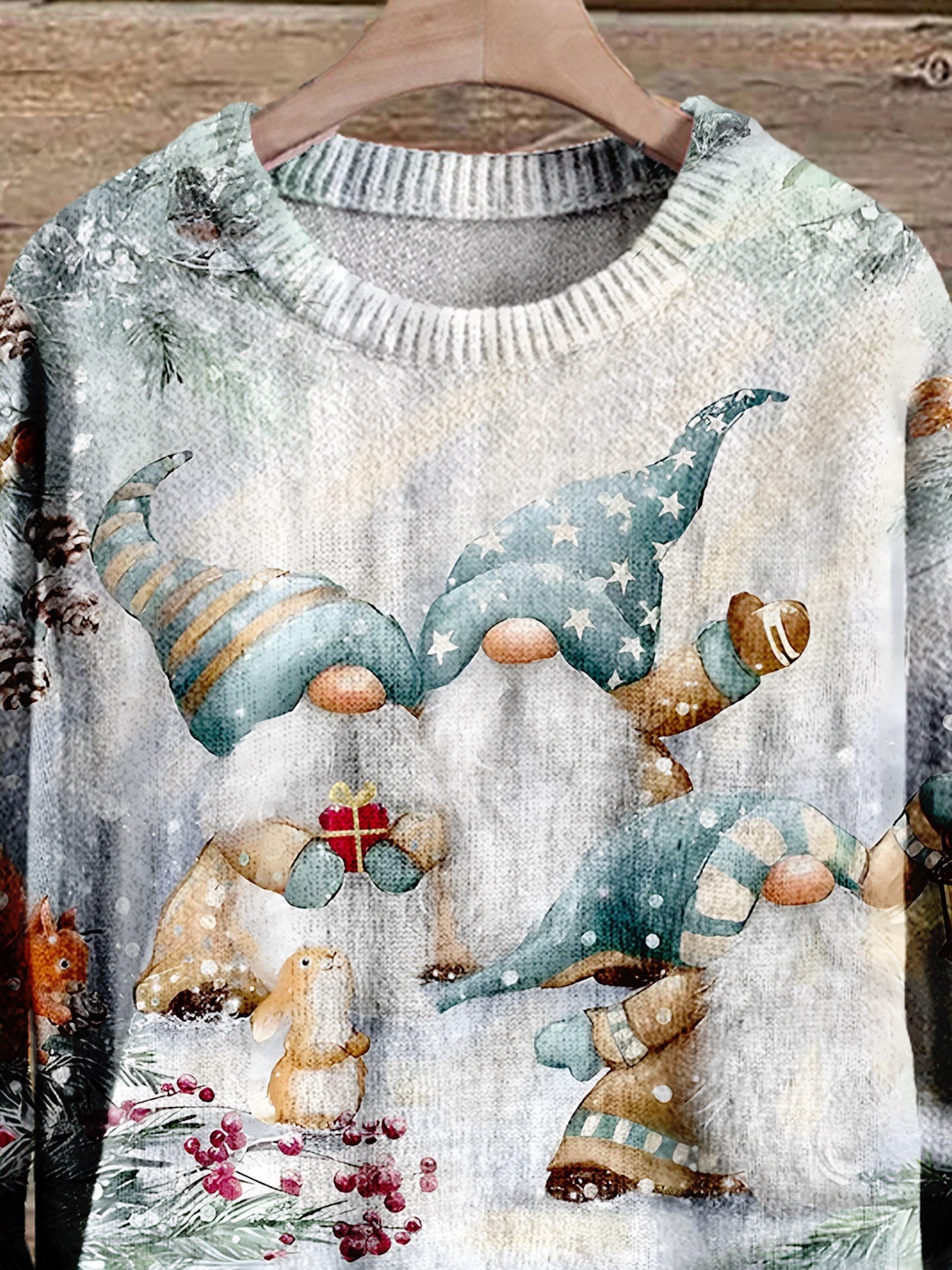 Santa Christmas Art Print Knit Pullover Sweater