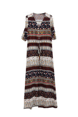 Coffee Boho Style Printed Maxi Dress