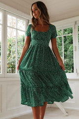 Daisy Floral Sleeved Drawstring Tie Beach Midi Dress