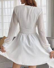 Plain Deep V Neck Long Sleeve Dress