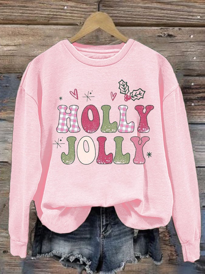 Holly Jolly Christmas Print Crew Neck Sweatshirt