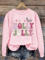 Holly Jolly Christmas Print Crew Neck Sweatshirt