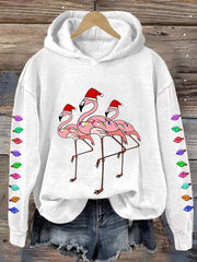 Christmas Colorful Lights Flamingo Happy Holidays Casual Hoodie