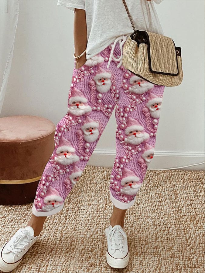 Women's Santa Print Casual Pants