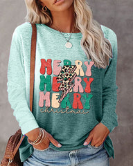 Merry Christmas, Leopard Bolt Gradient Print Top