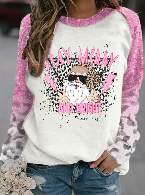 Merry And Bright Christmas Print Casual Sweatshirt
