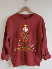 Merry Christmas Baseball Ball Christmas Tree Print Casual Sweatshirt