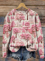 Floral Embroidery Art Print Casual Sweatshirt