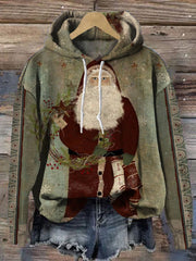Vintage Christmas  Santa Print Casual Hoodie Sweatshirt