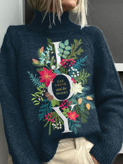 Joy Christmas  Art Print Knit Turtleneck Pullover Sweater