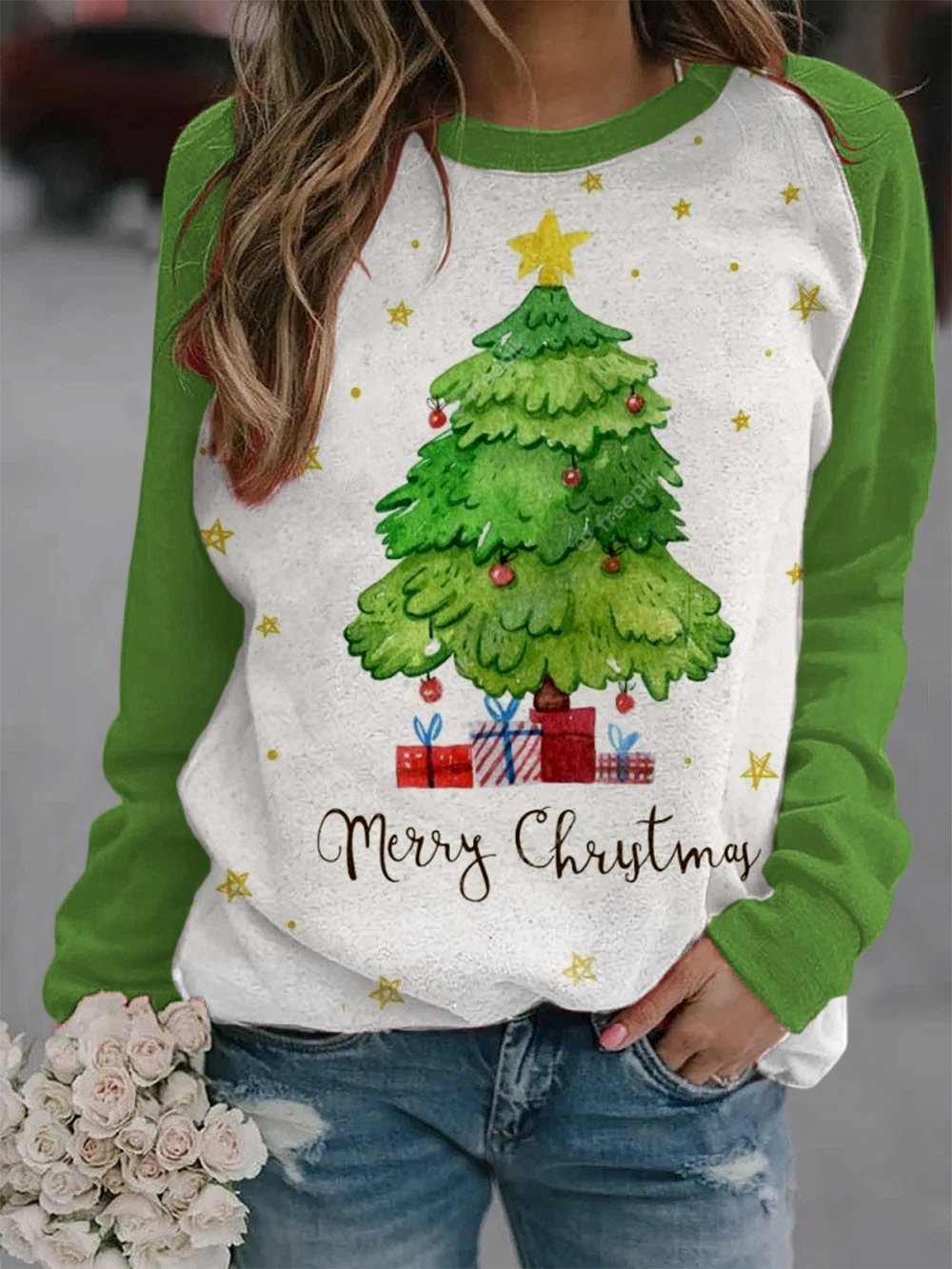 Merry Christmas Tree🎄 Print Casual Sweatshirt