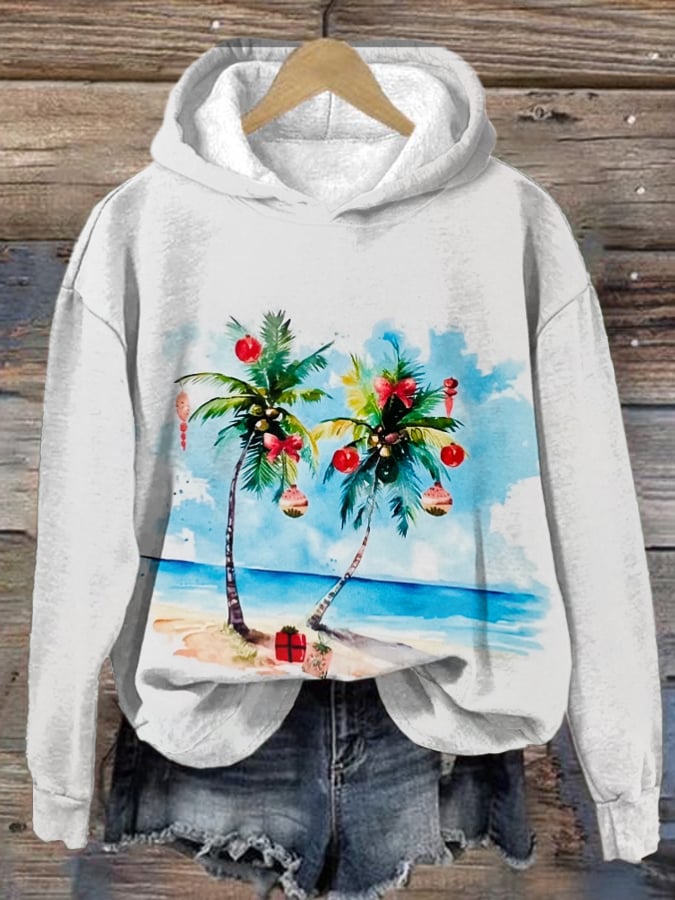 Florida Christmas Watercolor Palm Tree Sweatshirt Printed Hoodie