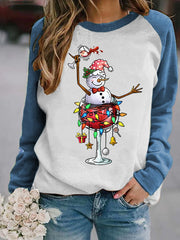 Snowman Wine Glass with Light Print Christmas Sweatshirt