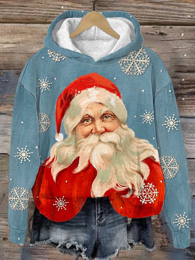 Christmas Retro Vintage Santa Print Hoodie