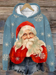 Christmas Retro Vintage Santa Print Hoodie