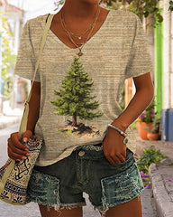 Christmas Tree Short Sleeve V-Neck Top