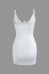 U-neck Rhinestone Decor Slip Mini Dress