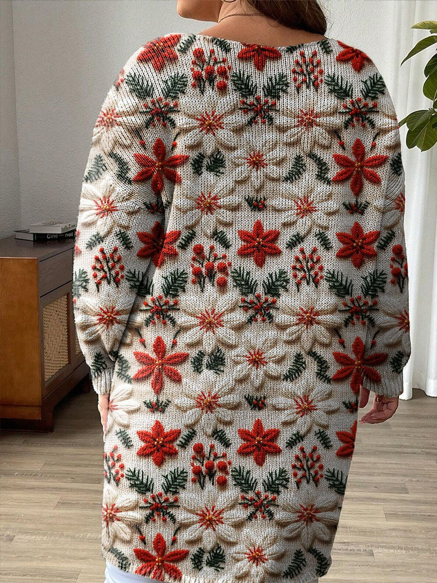 Lovely Christmas Floral Art Print Casual Pullover Sweater Dress