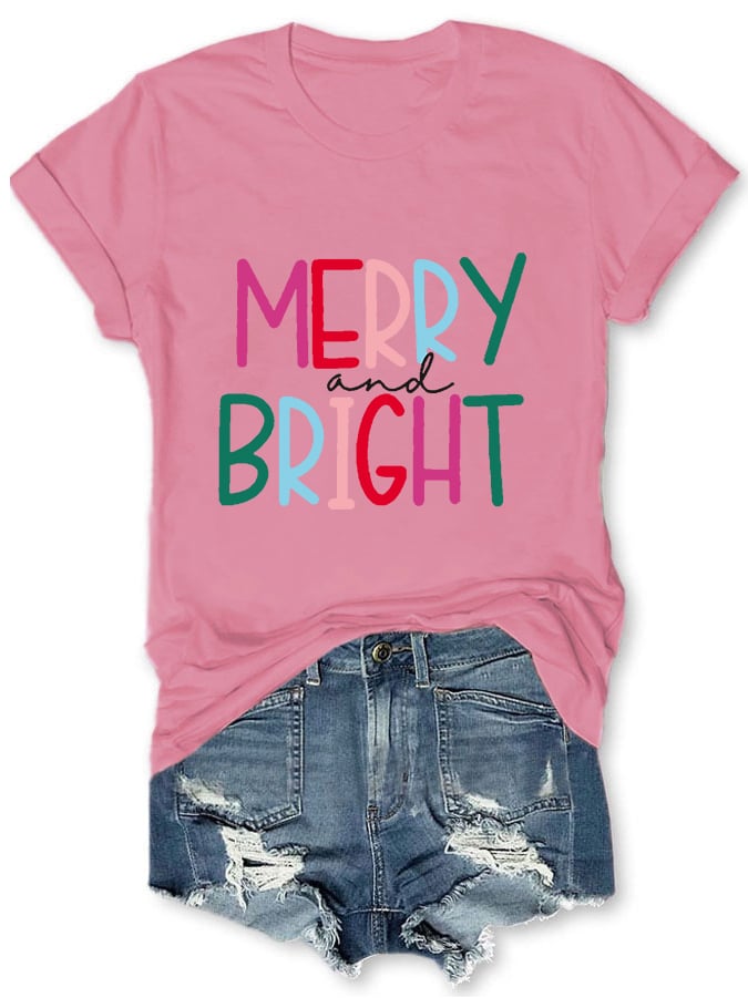Merry And Bright Christmas Print T-Shirt