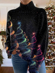 Christmas Print Turtleneck Cashmere Sweater