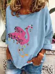 Christmas Colorful Lights Flamingo Holiday Long-Sleeve Top