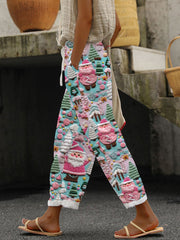 Pink Santa Print Casual Pants