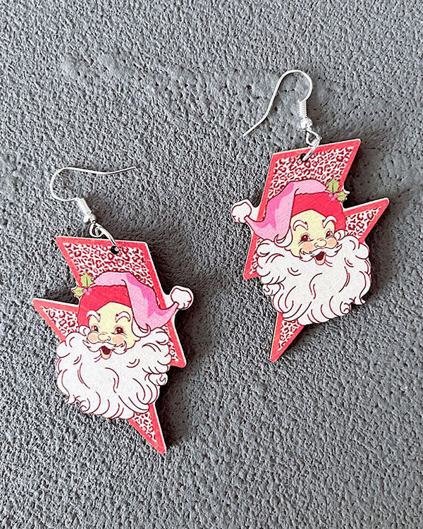 Pink Lightning Leopard Santa Earrings