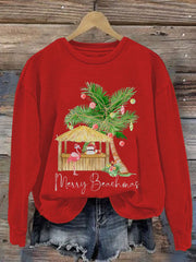 Santa Flamingo Print Sweatshirt