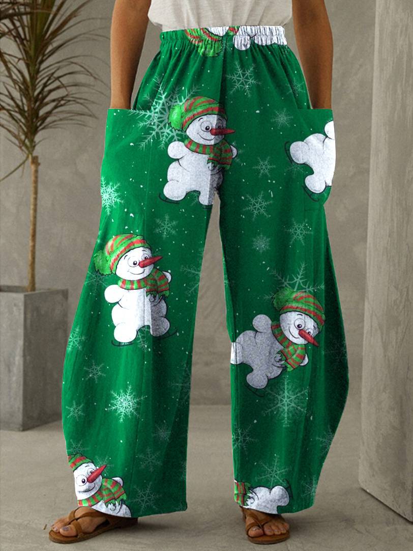 Christmas Print Vintage Casual Loose Pants - 2