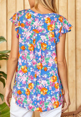 Floral Print Flutter Sleeve Blouse