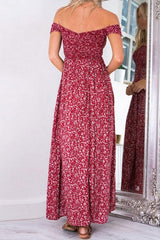 Off Shoulder Boho Floral Maxi Dress
