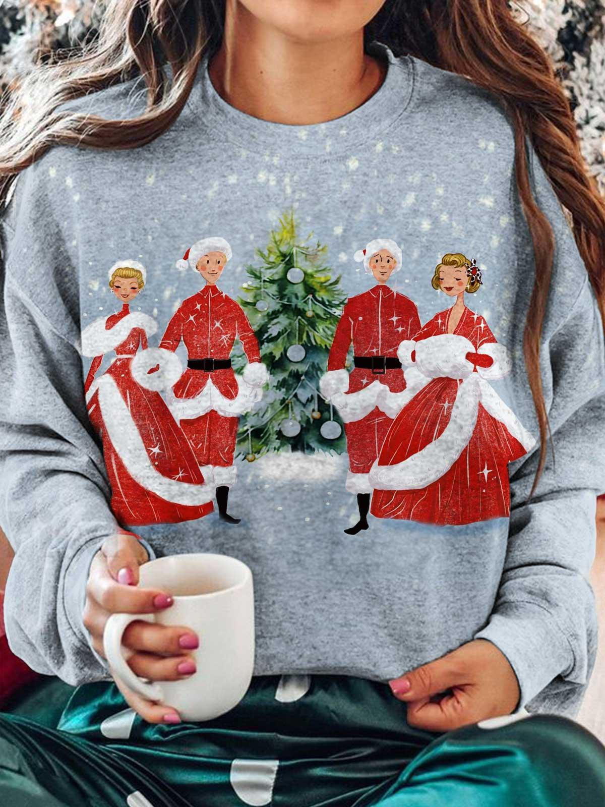 Merry Christmas Print Casual Long Sleeve Top