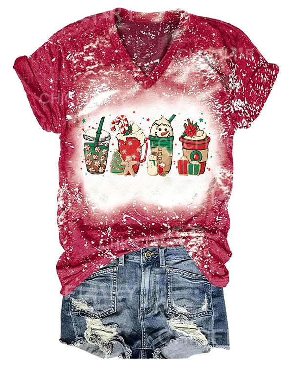 Women Merry Christmas Coffee Snowman Print T-Shirt