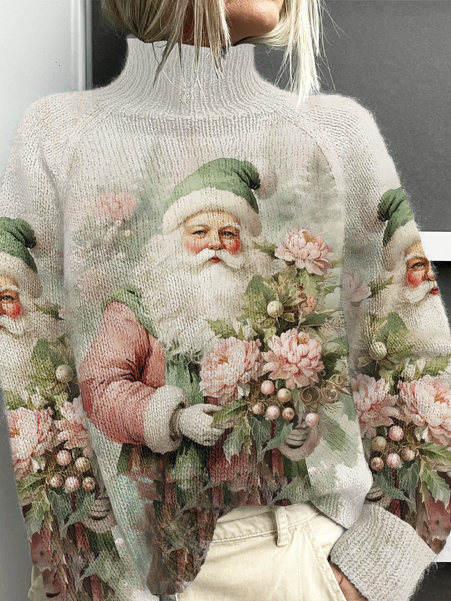 Christmas Santa Claus Casual Turtleneck Knit Top