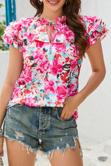 Floral Ruffle Sleeve Blouse